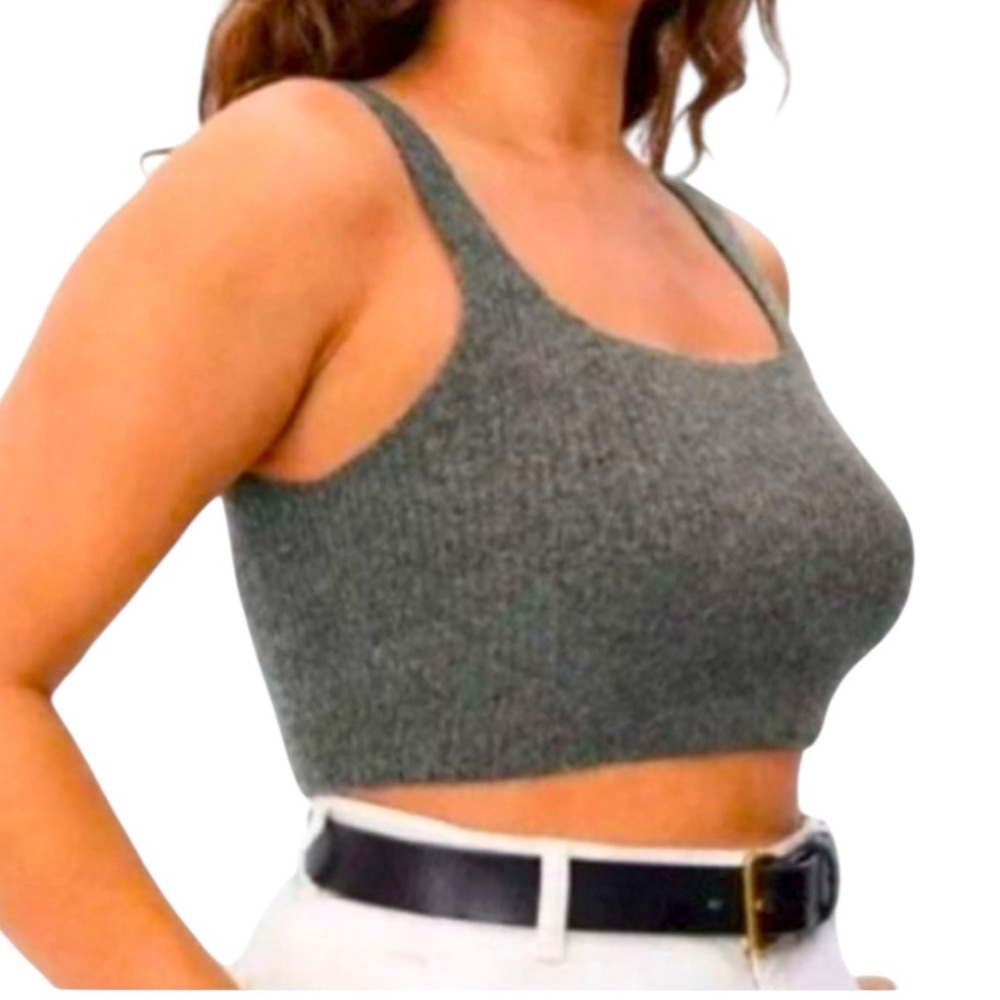 Everlane Gray The Cozy Stretch Cropped Tank Wool Blend NWT Size XL